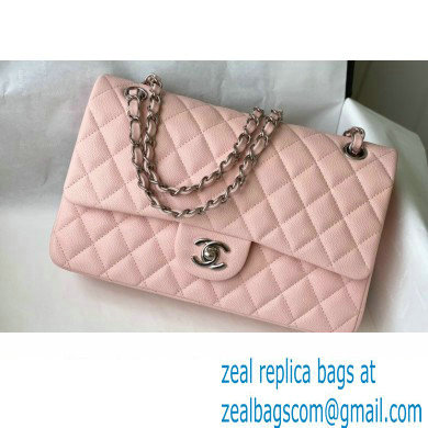 Chanel Medium Classic Flap Handbag A01112 in Caviar Leather Nude Pink/Silver