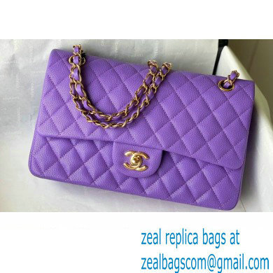 Chanel Medium Classic Flap Handbag A01112 in Caviar Leather Purple/Gold