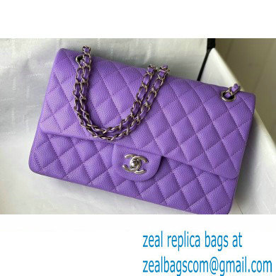 Chanel Medium Classic Flap Handbag A01112 in Caviar Leather Purple/Silver
