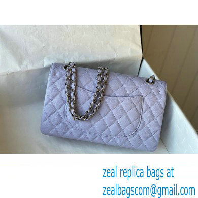 Chanel Medium Classic Flap Handbag A01112 in Caviar Leather with Edge Stitching Lavender/Silver