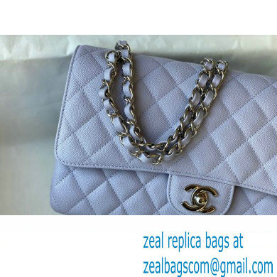 Chanel Medium Classic Flap Handbag A01112 in Caviar Leather with Edge Stitching Lavender/Silver