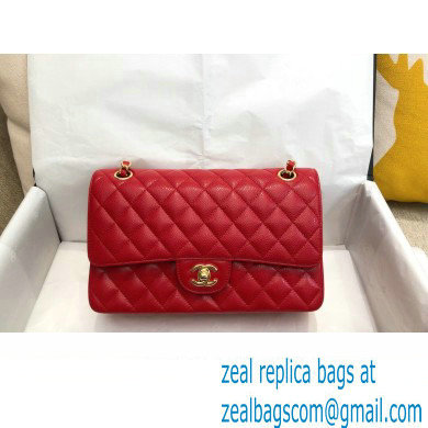 Chanel Medium Classic Flap Handbag A01112 in Caviar Leather with Edge Stitching Red/Gold