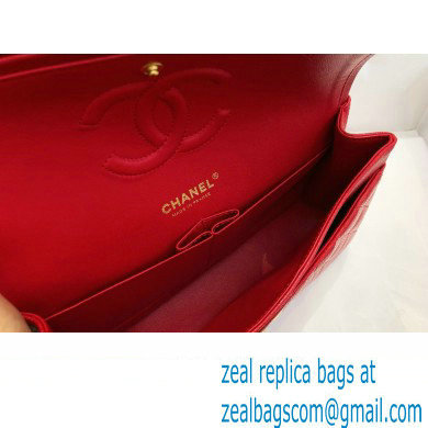 Chanel Medium Classic Flap Handbag A01112 in Caviar Leather with Edge Stitching Red/Gold