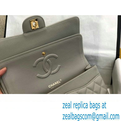 Chanel Medium Classic Flap Handbag A01112 in Caviar Leather with Edge Stitching Smoky Gray/Gold