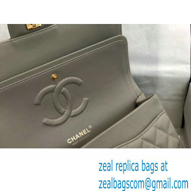 Chanel Medium Classic Flap Handbag A01112 in Caviar Leather with Edge Stitching Smoky Gray/Gold