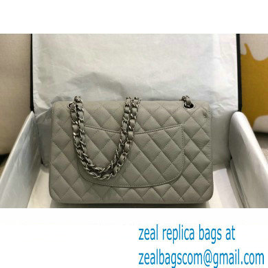 Chanel Medium Classic Flap Handbag A01112 in Caviar Leather with Edge Stitching Smoky Gray/Silver