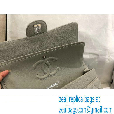 Chanel Medium Classic Flap Handbag A01112 in Caviar Leather with Edge Stitching Smoky Gray/Silver