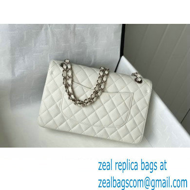 Chanel Medium Classic Flap Handbag A01112 in Caviar Leather with Edge Stitching White/Silver
