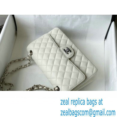Chanel Medium Classic Flap Handbag A01112 in Caviar Leather with Edge Stitching White/Silver