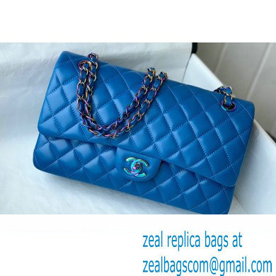 Chanel Medium Classic Flap Handbag A01112 in Lambskin Rainbow Blue/Fuchsia