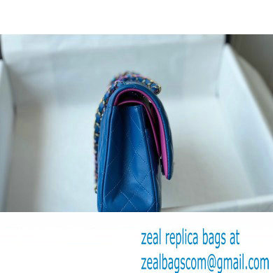 Chanel Medium Classic Flap Handbag A01112 in Lambskin Rainbow Blue/Fuchsia