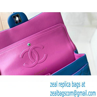 Chanel Medium Classic Flap Handbag A01112 in Lambskin Rainbow Blue/Fuchsia - Click Image to Close