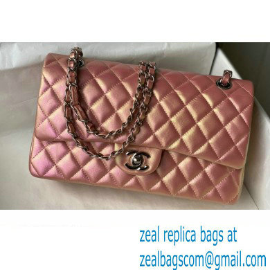 Chanel Medium Classic Flap Handbag A01112 in Lambskin Rainbow Pearl Pink