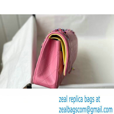 Chanel Medium Classic Flap Handbag A01112 in Lambskin Rainbow Pink/Yellow