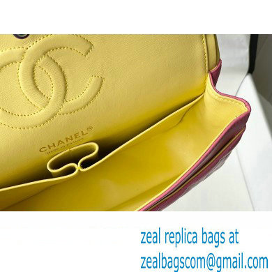 Chanel Medium Classic Flap Handbag A01112 in Lambskin Rainbow Pink/Yellow