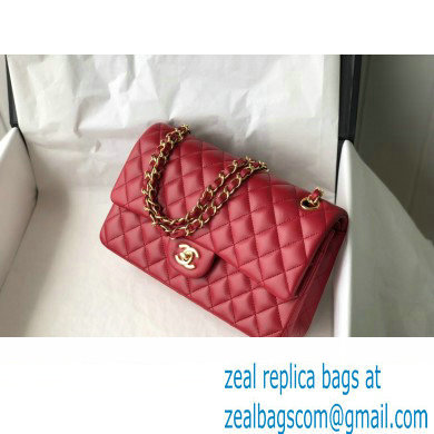 Chanel Medium Classic Flap Handbag A01112 in Lambskin Red/Gold
