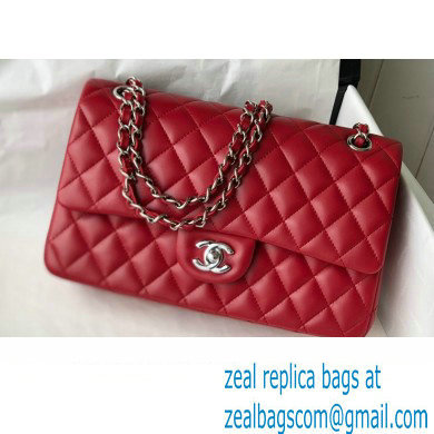 Chanel Medium Classic Flap Handbag A01112 in Lambskin Red/Silver