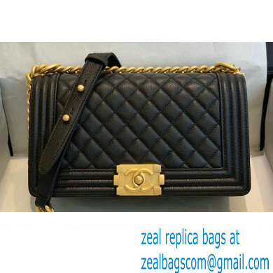 Chanel Medium LE BOY Handbag A67086 in Caviar Leather Black/Aged Gold
