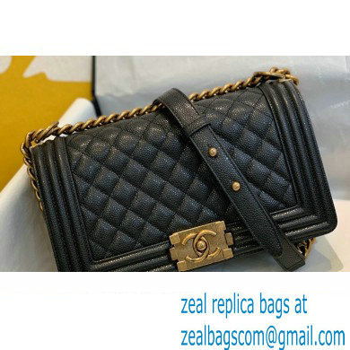 Chanel Medium LE BOY Handbag A67086 in Grained Caviar Leather Black/Aged Gold