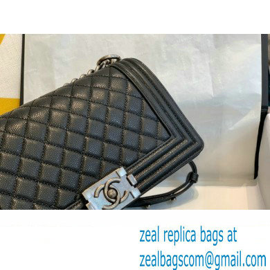 Chanel Medium LE BOY Handbag A67086 in Grained Caviar Leather Black/Aged Silver - Click Image to Close