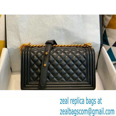 Chanel Medium LE BOY Handbag A67086 in Lambskin Black/Aged Gold