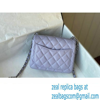 Chanel Mini Classic Flap Handbag A01115 in Caviar Leather with Edge Stitching Lavender/Silver