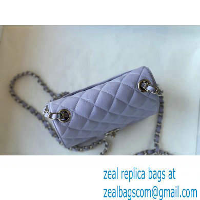 Chanel Mini Classic Flap Handbag A01115 in Caviar Leather with Edge Stitching Lavender/Silver
