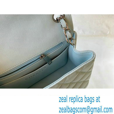 Chanel Mini Classic Flap Handbag A01115 in Caviar Leather with Edge Stitching Pale Blue/Silver