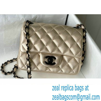 Chanel Mini Classic Flap Handbag A35200 in Lambskin Metallic Gold with Black Hardware