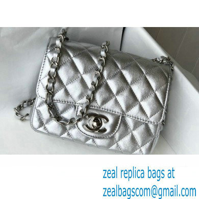 Chanel Mini Classic Flap Handbag A35200 in Lambskin Metallic Silver