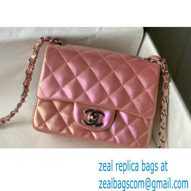 Chanel Mini Classic Flap Handbag A35200 in Lambskin Rainbow Pearl Pink