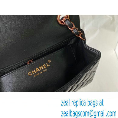 Chanel Mini Classic Flap Handbag A69900 in Lambskin Black with Pink Gold Hardware