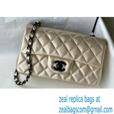 Chanel Mini Classic Flap Handbag A69900 in Lambskin Metallic Gold with Black Hardware
