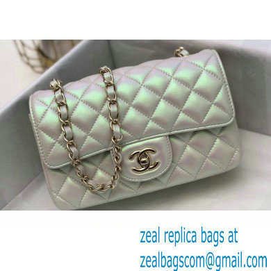 Chanel Mini Classic Flap Handbag A69900 in Lambskin Pearl Pale Silver