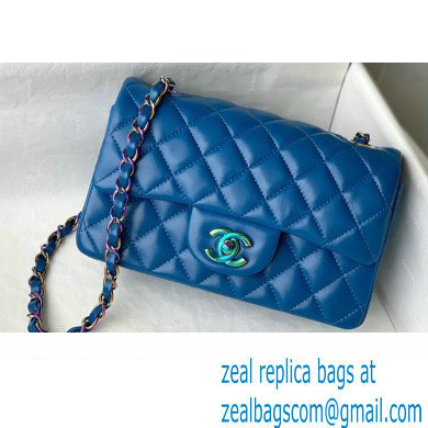 Chanel Mini Classic Flap Handbag A69900 in Lambskin Rainbow Blue/Fuchsia