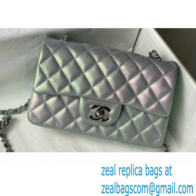 Chanel Mini Classic Flap Handbag A69900 in Lambskin Rainbow Pearl Silver