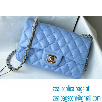 Chanel Mini Classic Flap Handbag A69900 in Lambskin Sky Blue/Gold