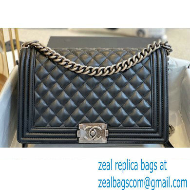 Chanel New Medium LE BOY Handbag A92193 in Lambskin Black/Aged Silver