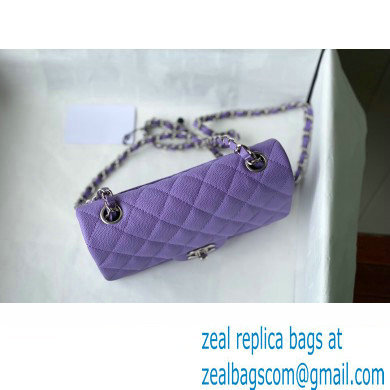 Chanel Small Classic Flap Handbag A01116 in Caviar Leather Purple/Silver