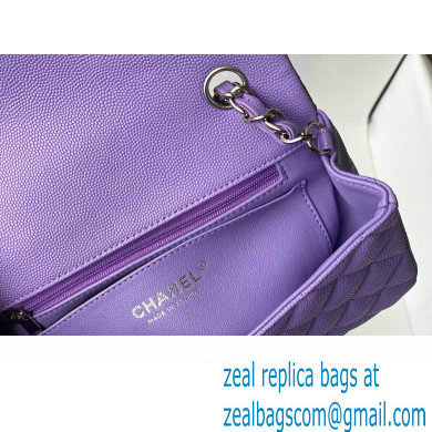 Chanel Small Classic Flap Handbag A01116 in Caviar Leather Purple/Silver