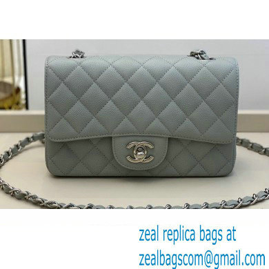Chanel Small Classic Flap Handbag A01116 in Caviar Leather with Edge Stitching Gray/Silver