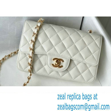 Chanel Small Classic Flap Handbag A01116 in Caviar Leather with Edge Stitching White/Gold