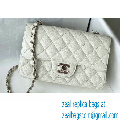Chanel Small Classic Flap Handbag A01116 in Caviar Leather with Edge Stitching White/Silver