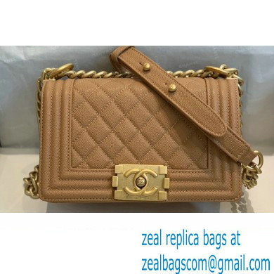 Chanel Small LE BOY Handbag A67085 in Caviar Leather Beige/Aged Gold