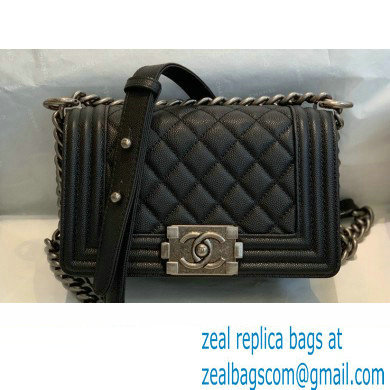 Chanel Small LE BOY Handbag A67085 in Caviar Leather Black/Aged Silver