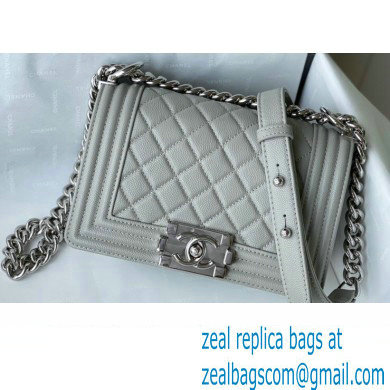 Chanel Small LE BOY Handbag A67085 in Caviar Leather Gray/Shine Silver