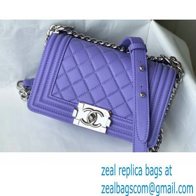 Chanel Small LE BOY Handbag A67085 in Caviar Leather Purple/Shine Silver