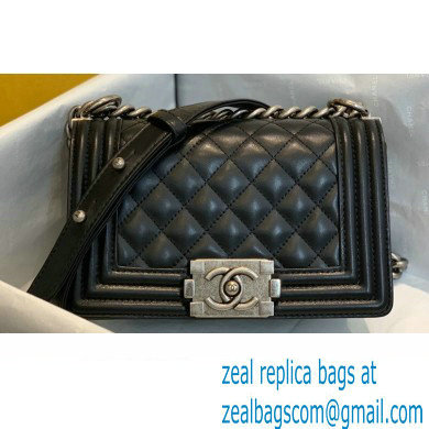 Chanel Small LE BOY Handbag A67085 in Lambskin Black/Aged Silver