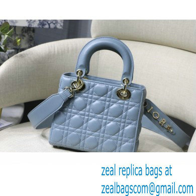 Dior Lady Dior Mini Bag With Lambskin Leather In Light Blue - Click Image to Close