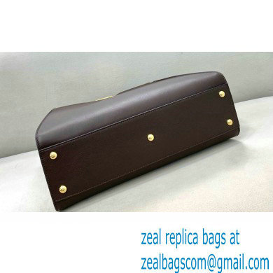 Fendi Peekaboo Iconic Medium Bag in Leather Coffee with Stripe Lining - Click Image to Close